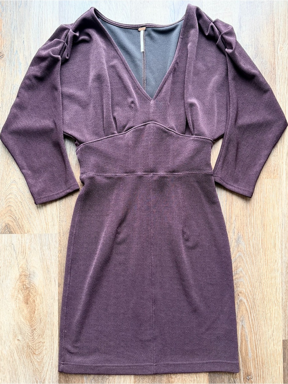 FREE PEOPLE | Deep V Mini Dress | Puff Sleeve Bodycon | Feminine | Ruched Sleeve